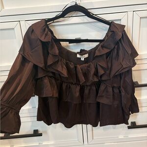 Francesca's Collections Chocolate Ruffled Blouse